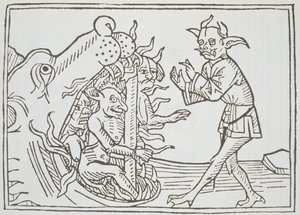 O diabo Belial antes dos portões do inferno, de Das Buch Belial, publicado em Augsburg, 1473 de German School