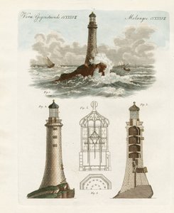 O Farol de Eddystone (gravura colorida) de German School