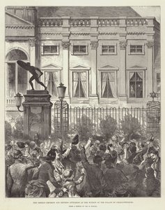 O Imperador e Imperatriz Alemã aparecendo na Janela do Palácio de Charlottenburg (gravura) de German School