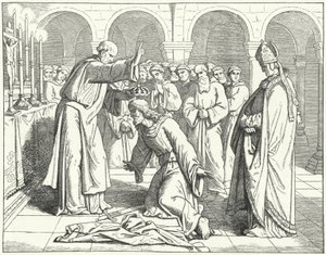 O Santo Imperador Romano Henrique II recebe uma bênção no Mosteiro de São Vito em Verdun de German School