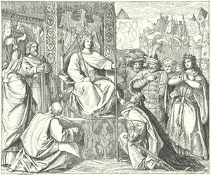 O Santo Imperador Romano Henrique VII recorda o seu filho, João da Boémia (gravura) de German School