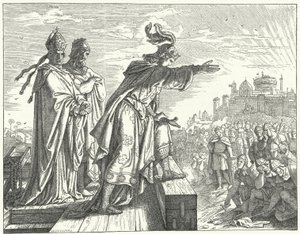 O Santo Imperador Romano Otto III acusando os romanos de deslealdade (gravura) de German School