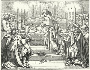 O Santo Imperador Romano Otto III no túmulo de São Adalberto de Praga (gravura) de German School
