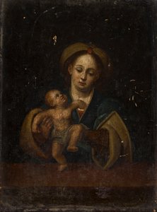 A Madona e o Menino (óleo sobre painel de carvalho) de German School