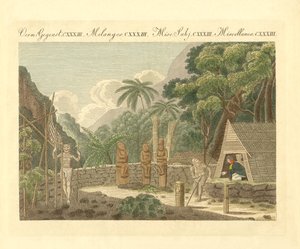 A Morai ou a sepultura-plaza na Ilha de Nukahiwah nos Mares do Sul (gravura colorida) de German School
