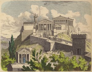 O Parténon na Acrópole, Atenas (gravura colorida) de German School