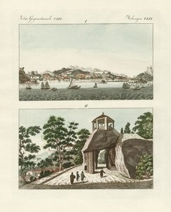 A colónia portuguesa de Macau na China (gravura a cores) de German School