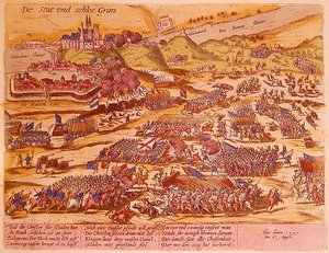 O Cerco de Esztergom em 1595 (gravura colorida) de German School