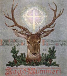 O veado de St. Hubert (655-727), ilustração de capa de um jornal de caça, 1908 de German School