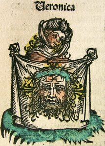O véu de Verônica, publicado no Nuremberg Chronicle, 1493 de German School