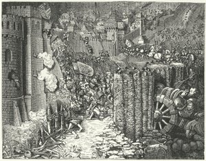 O exército do Santo Imperador Romano Maximiliano I invadindo Szekesfehervar, capital medieval do Reino da Hungria de German School