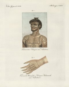 A arte da tatuagem na ilha de Nukahiwa (gravura colorida) de German School