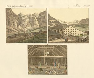 O banho de Leuker no Cantão de Wallis (gravura colorida) de German School