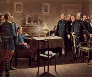 A capitulação da fortaleza de Sedan, 2 de setembro de 1870 (litografia a cores melhorada) de German School