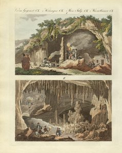 A caverna de Antiparos (gravura colorida) de German School