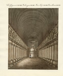As cavernas de Carli na Índia (gravura colorida) de German School