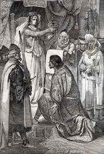 A coroação de Erik XIII da Pomerânia como rei dos reinos nórdicos da Suécia, Dinamarca e Noruega, por Margaret I da Dinamarca de German School