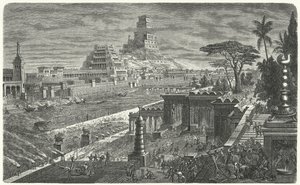 A queda da Babilônia para os persas, 540 a.C. (gravura) de German School