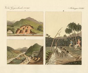 As minas de gemas no Brasil (gravura colorida) de German School