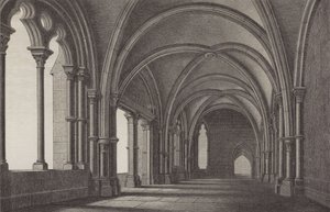 O lobby do Mosteiro de Maulbronn, Baden-Wurttemberg, Alemanha (gravura) de German School