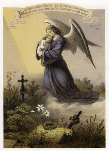 O amor de Deus por uma criança morta (cor litho) de German School