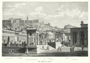 O mercado em Atenas, Grécia Antiga (gravura) de German School