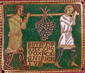 O regresso de Josué e Calebe com um enorme cacho de uvas da terra de Canaã (Terra Prometida) ("O regresso de Josué e Calebe de Canaã (Terra Prometida) com um cacho de uvas") de German School