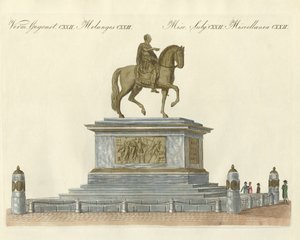 A estátua de José II em frente ao castelo do Imperador em Viena (gravura colorida) de German School