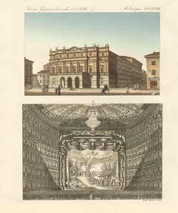 O teatro Della Scala em Milão (gravura a cores) de German School
