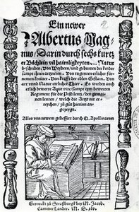 Página de rosto de um novo Albertus Magnus: seis livros curtos descrevendo muitos dos segredos da natureza, publicados em 1514 (xilogravura e tipografia) de German School