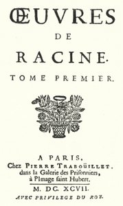 Página de título de uma edição do primeiro volume da obra completa de Jean Racine, publicada em 1697 (gravura) de German School