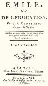 Página de título da primeira edição do Emile de Jean-Jacques Rousseau, publicada em 1762 (gravura) de German School