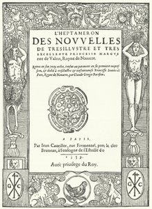 Página de título da primeira edição do The Heptameron, de Marguerite de Navarra (gravura) de German School