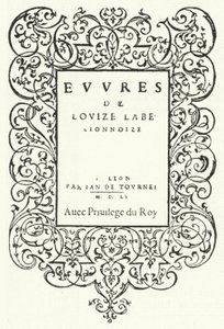 Página de título da primeira edição de uma obra da poetisa francesa Louise Labe (gravura) de German School