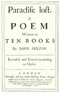 Página de título da edição original de Paradise Lost do poeta inglês John Milton, publicada em 1667 (gravura) de German School