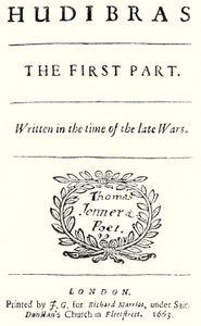 Página de título do poema satírico Hudibras do poeta inglês Samuel Butler, publicado em 1663 (gravura) de German School