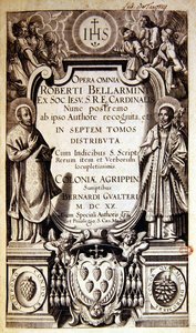Página de título da Opera Omnia (obras completas) de Robert Bellarmine, edição publicada em Colónia em 1620 (papel impresso) de German School