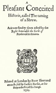 Página de título da primeira edição da comédia Shakespeare A Domesticação da Musa (gravura) de German School