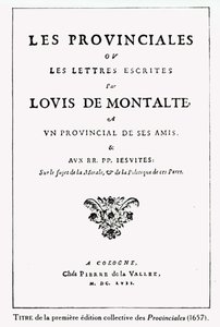 Titlepage of Les Provinciales de Blaise Pascal (1623-62), Amsterdã, 1657 (tinta no papel) de German School