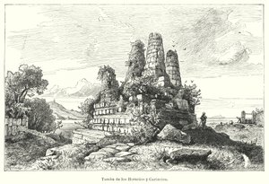Túmulo dos Horatii e Curiatii, guerreiros da antiga lenda romana (litho) de German School