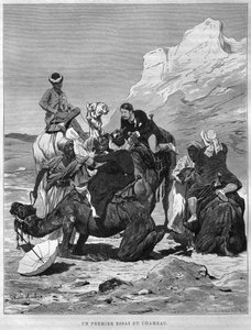 Turistas em camelos de volta, de LEgypte de Georg Moritz Ebers (1837-98), 1881 (gravura bw) de German School