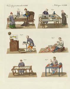 Ofícios, artes e trabalhos manuais na China (gravura a cores) de German School