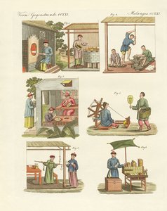 Ofícios, artes e trabalhos manuais na China (gravura a cores) de German School