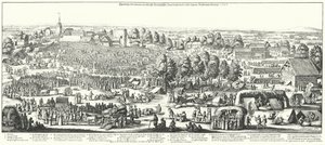 Viajantes que visitam as fontes de cura na aldeia de Hornhausen,1646 (gravura) de German School
