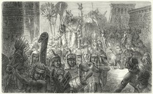 Procissão triunfante de um faraó egípcio antigo (gravura) de German School