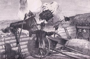 Tentando o alcance dos inimigos, Cassell History of the War between France and Germany publicado por Cassell and Company Limited, c.1890 (litho) de German School