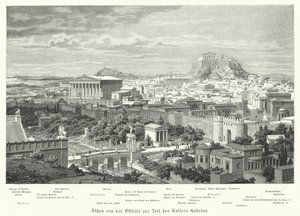 Vista de Atenas do leste durante o reinado do Império Romano Adriano, século II (gravura) de German School