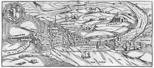 Vista de Genebra, da Cosmographie Universelle por Sebastien Munster (1488-1552) Basel, publicado em 1559 de German School