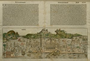 Vista de Veneza, ilustração do Liber Chronicarum por Hartmann Schedel (1440-1514), publicada em Nuremberg, 1493 de German School