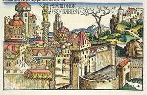 Vista da antiga cidade da Babilônia, do Nuremberg Chronicle por Hartmann Schedel (1440-1514) 1493 de German School